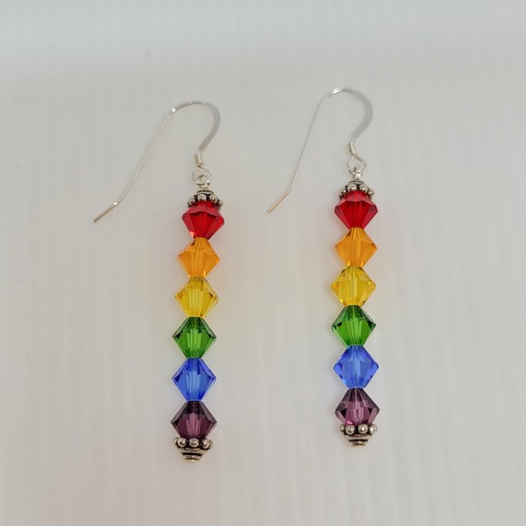 Crystal Rainbow Pride Drop Dangle Earrings - Picture 5 of 6